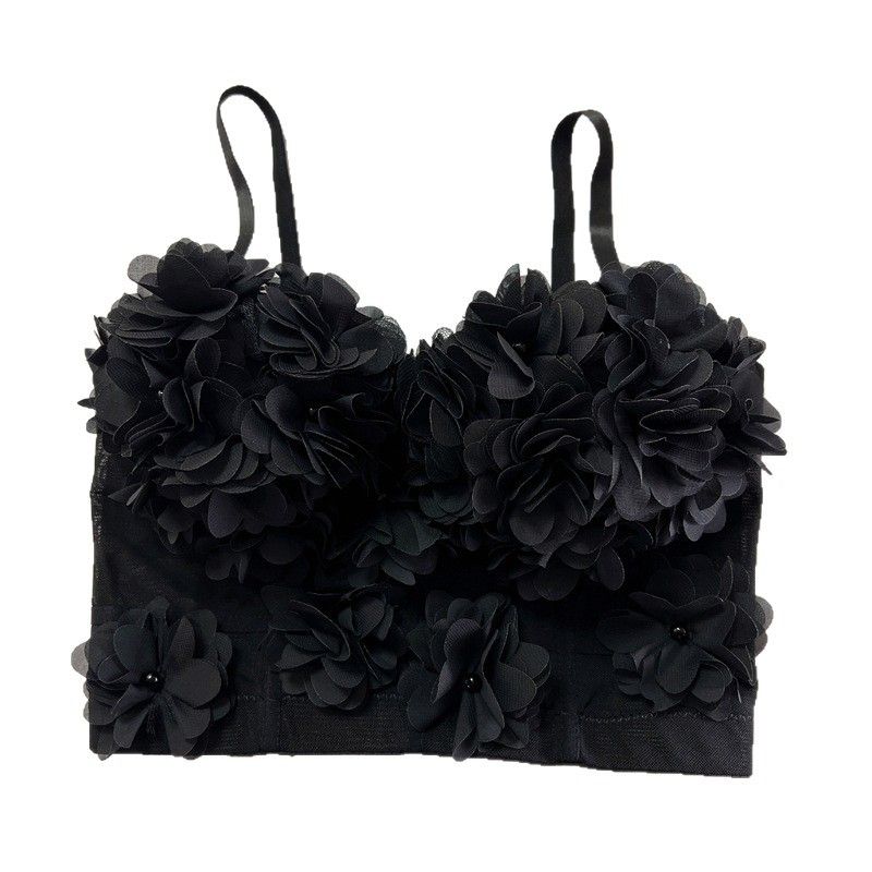 Lace mesh fishbone camisole short with chest cushion flower vest for outerwear, bottom, chest wrapped French nail bead top,bras