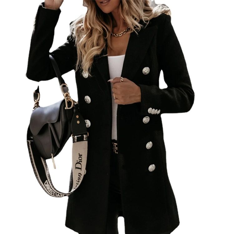 Wish Amazon new style, long sleeved suit collar, double breasted girl jacket, women's coat,hot sales