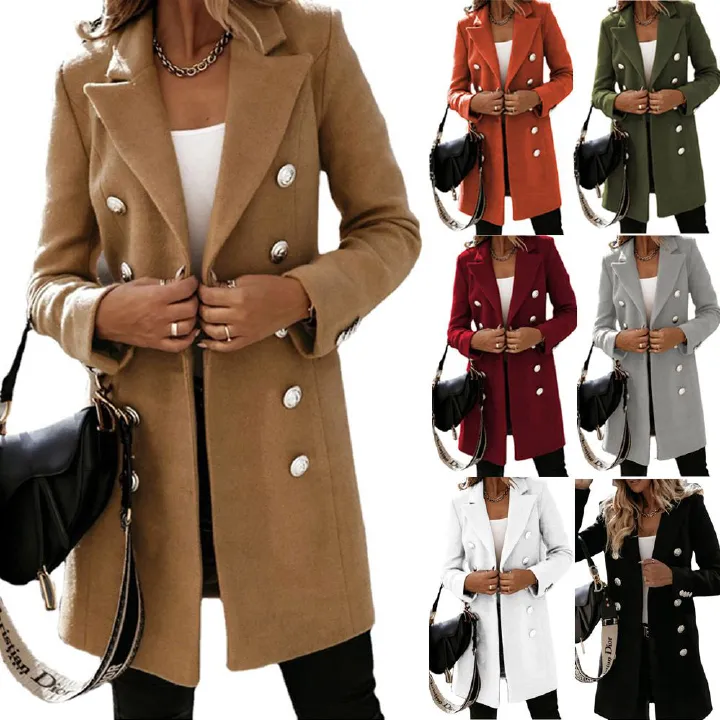 Wish Amazon new style, long sleeved suit collar, double breasted girl jacket, women's coat,hot sales