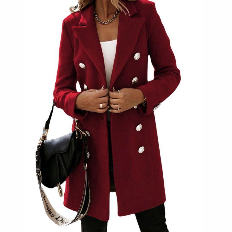 Wish Amazon new style, long sleeved suit collar, double breasted girl jacket, women's coat,hot sales