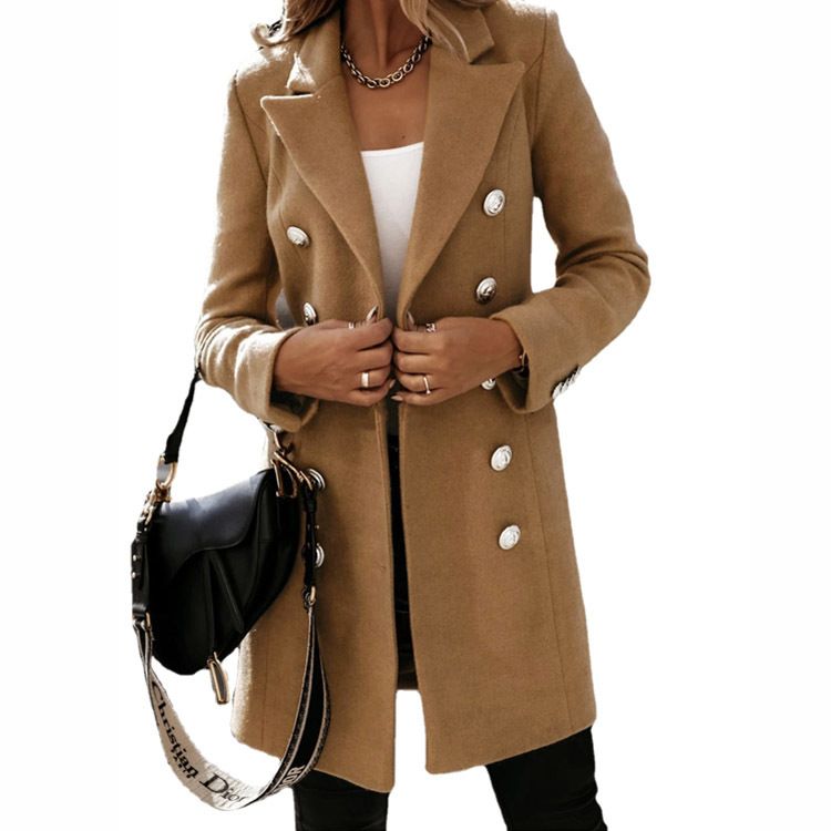Wish Amazon new style, long sleeved suit collar, double breasted girl jacket, women's coat,hot sales
