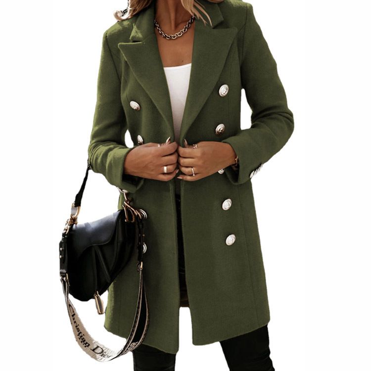 Wish Amazon new style, long sleeved suit collar, double breasted girl jacket, women's coat,hot sales