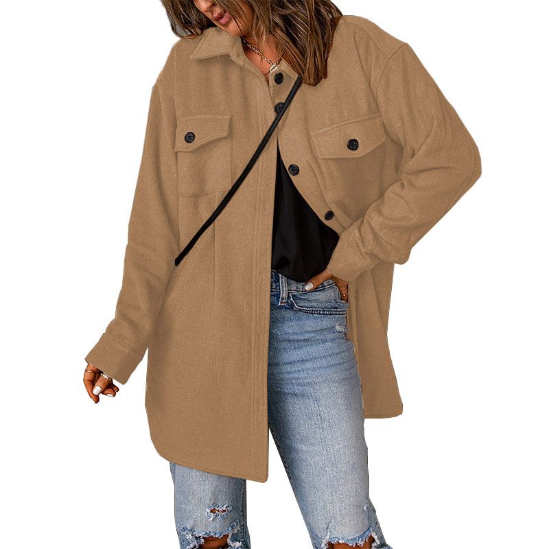 Corduroy jacket, women's, European and American new style, solid color single breasted, casual lapel, woolen jacket for women