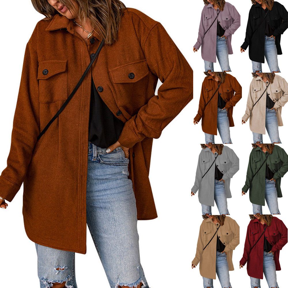 Corduroy jacket, women's, European and American new style, solid color single breasted, casual lapel, woolen jacket for women