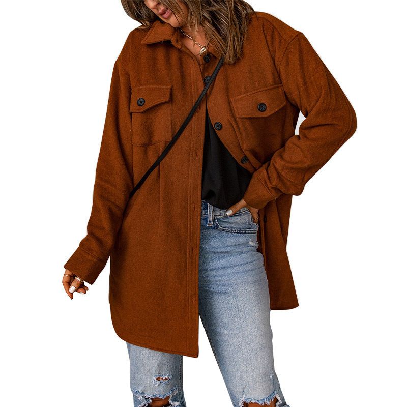 Corduroy jacket, women's, European and American new style, solid color single breasted, casual lapel, woolen jacket for women