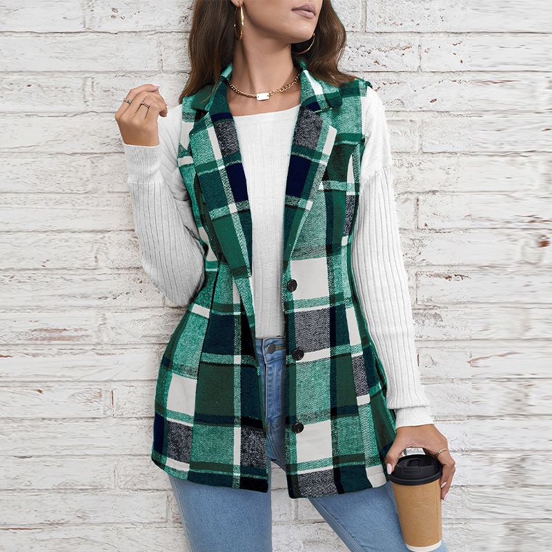 Women's coat, checkered vest, elegant and versatile sleeveless single breasted cardigan,hot sales