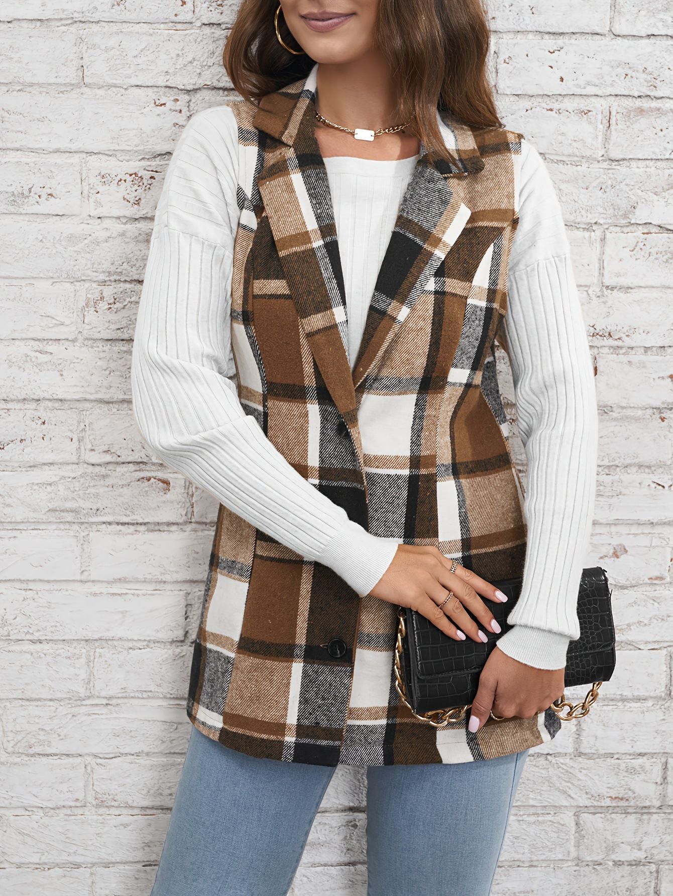 Women's coat, checkered vest, elegant and versatile sleeveless single breasted cardigan,hot sales