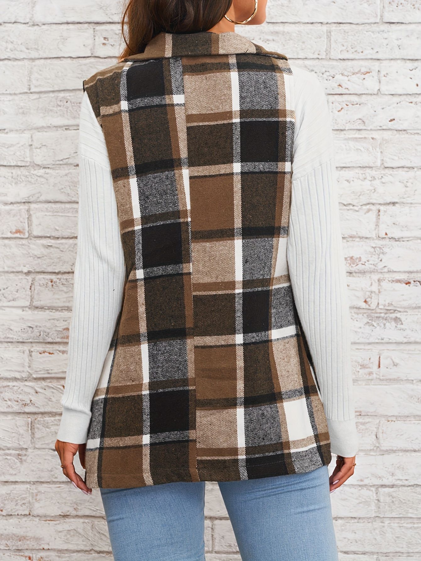 Women's coat, checkered vest, elegant and versatile sleeveless single breasted cardigan,hot sales
