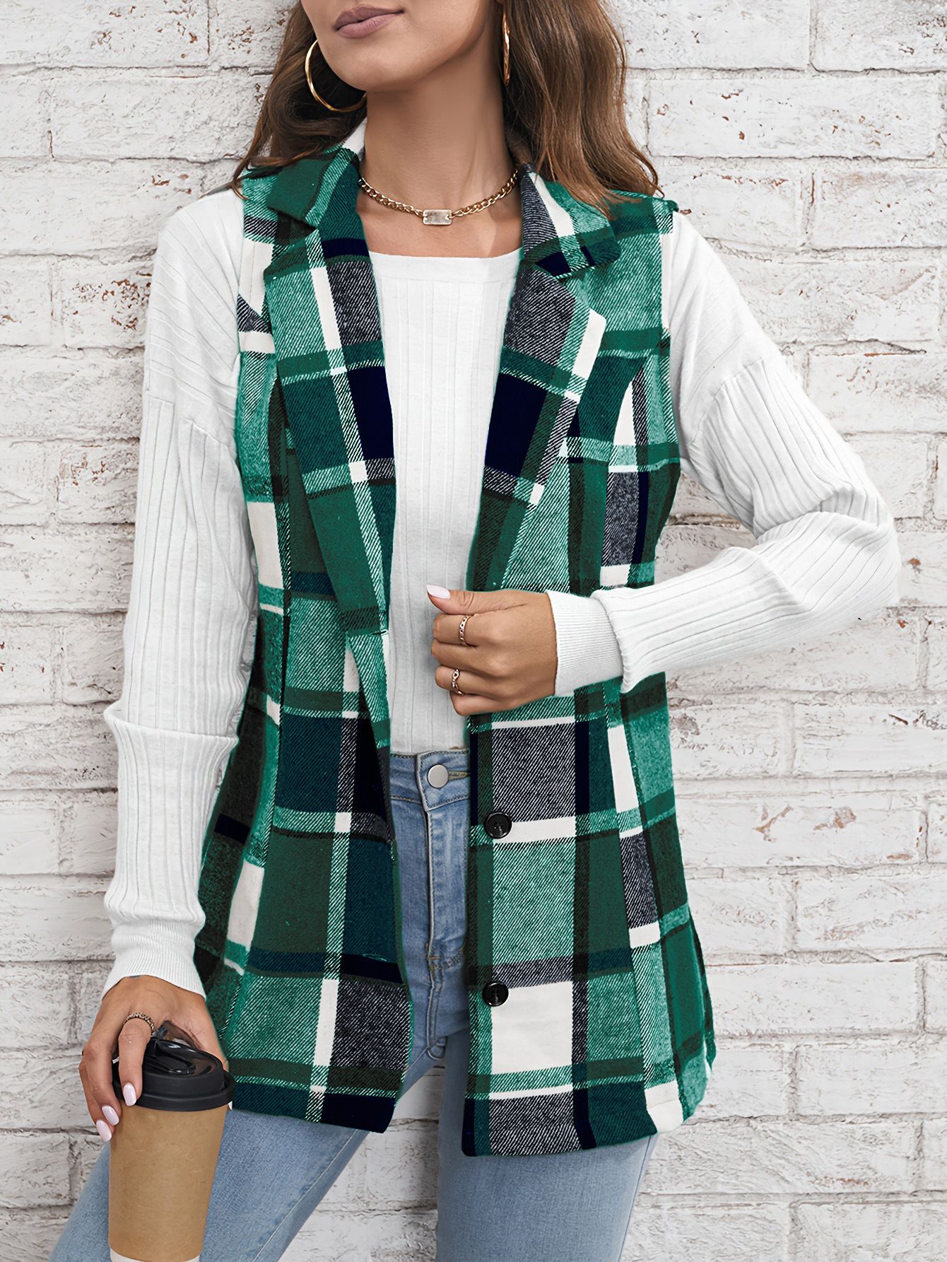 Women's coat, checkered vest, elegant and versatile sleeveless single breasted cardigan,hot sales