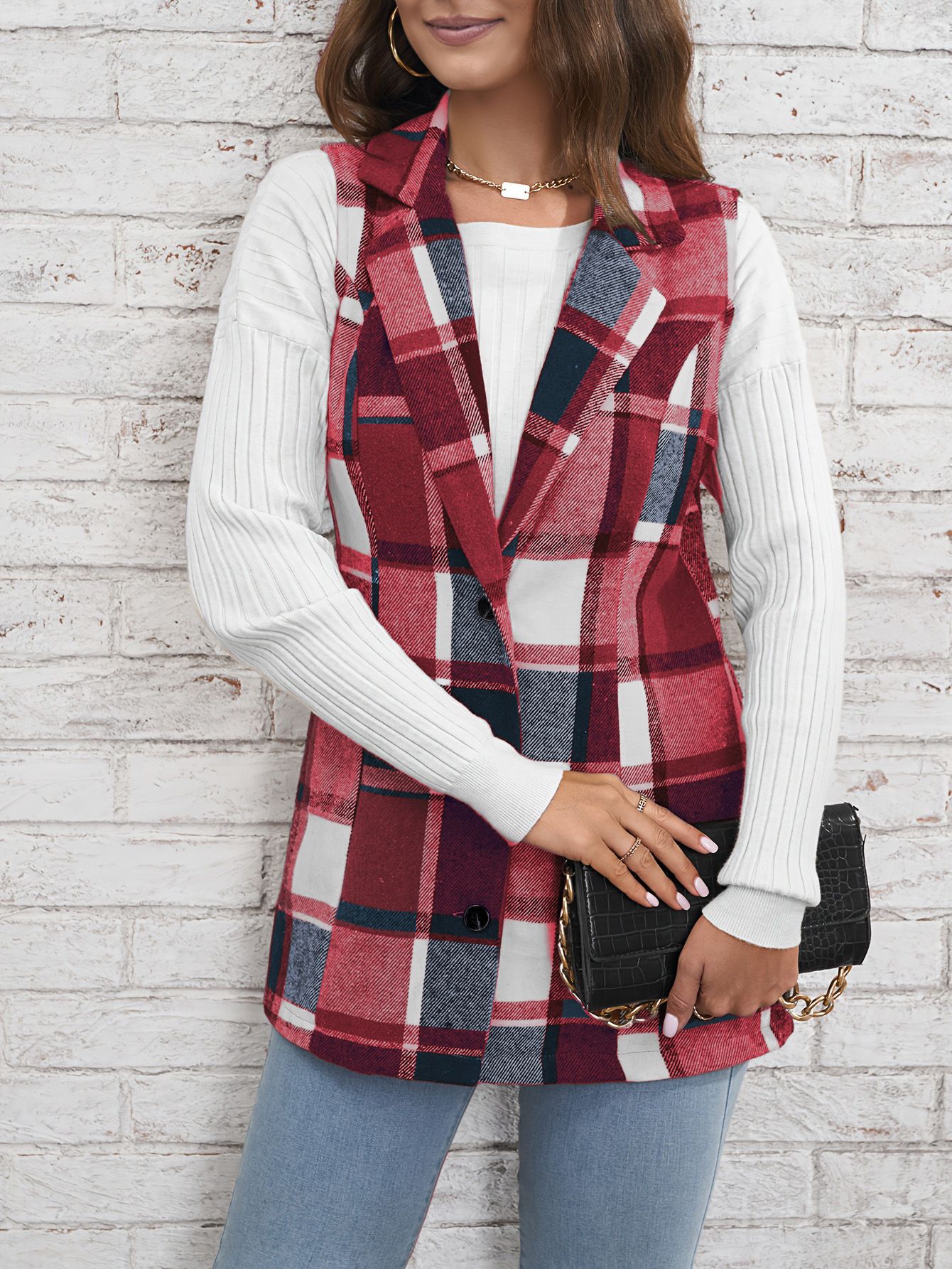 Women's coat, checkered vest, elegant and versatile sleeveless single breasted cardigan,hot sales