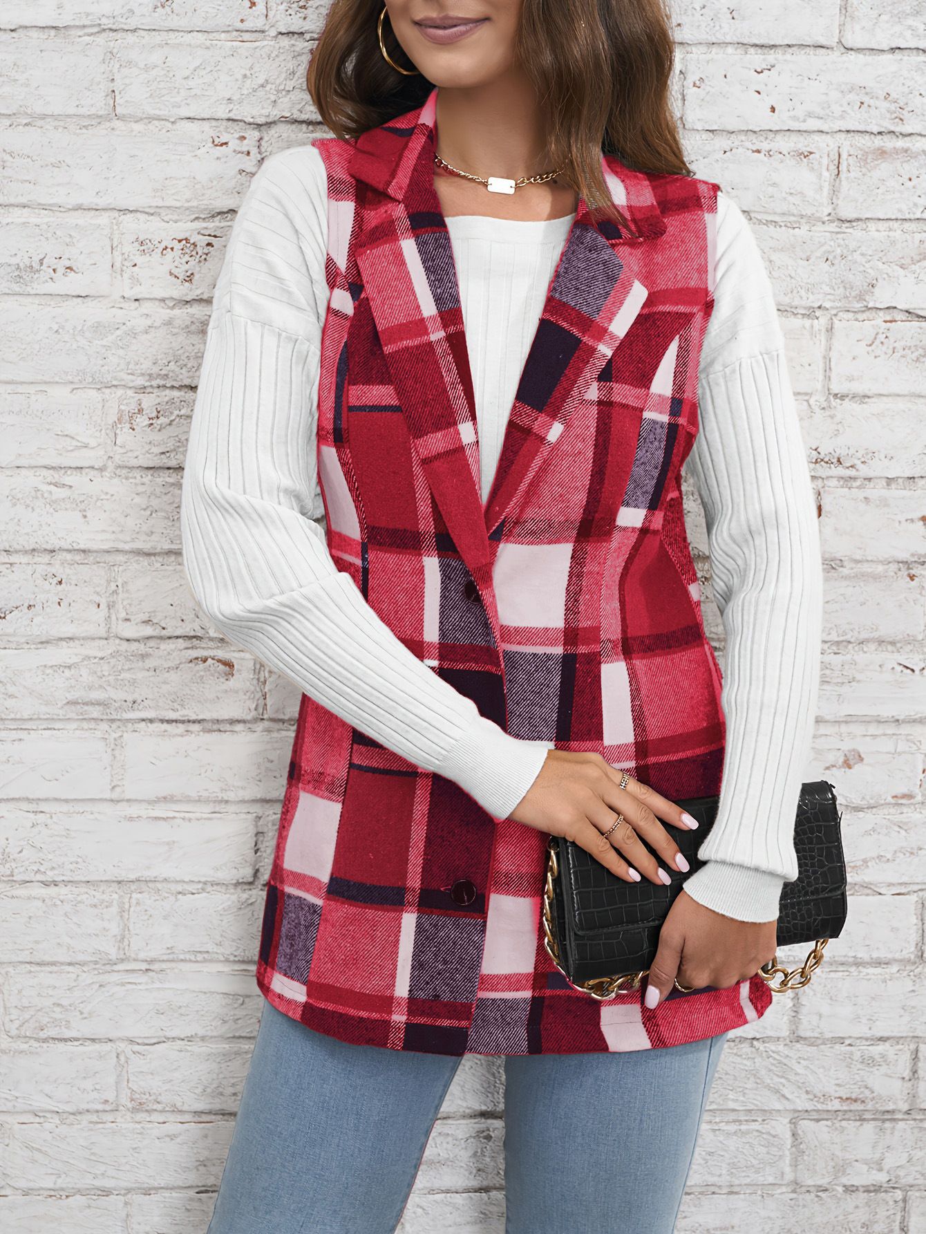 Women's coat, checkered vest, elegant and versatile sleeveless single breasted cardigan,hot sales