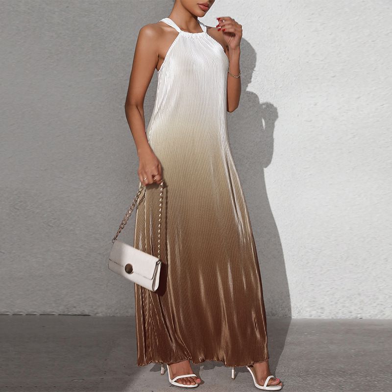 F.Fashionable and sexy backless hanging neck dress, spring and summer gradient sleeveless suspender A-line long skirt pullover