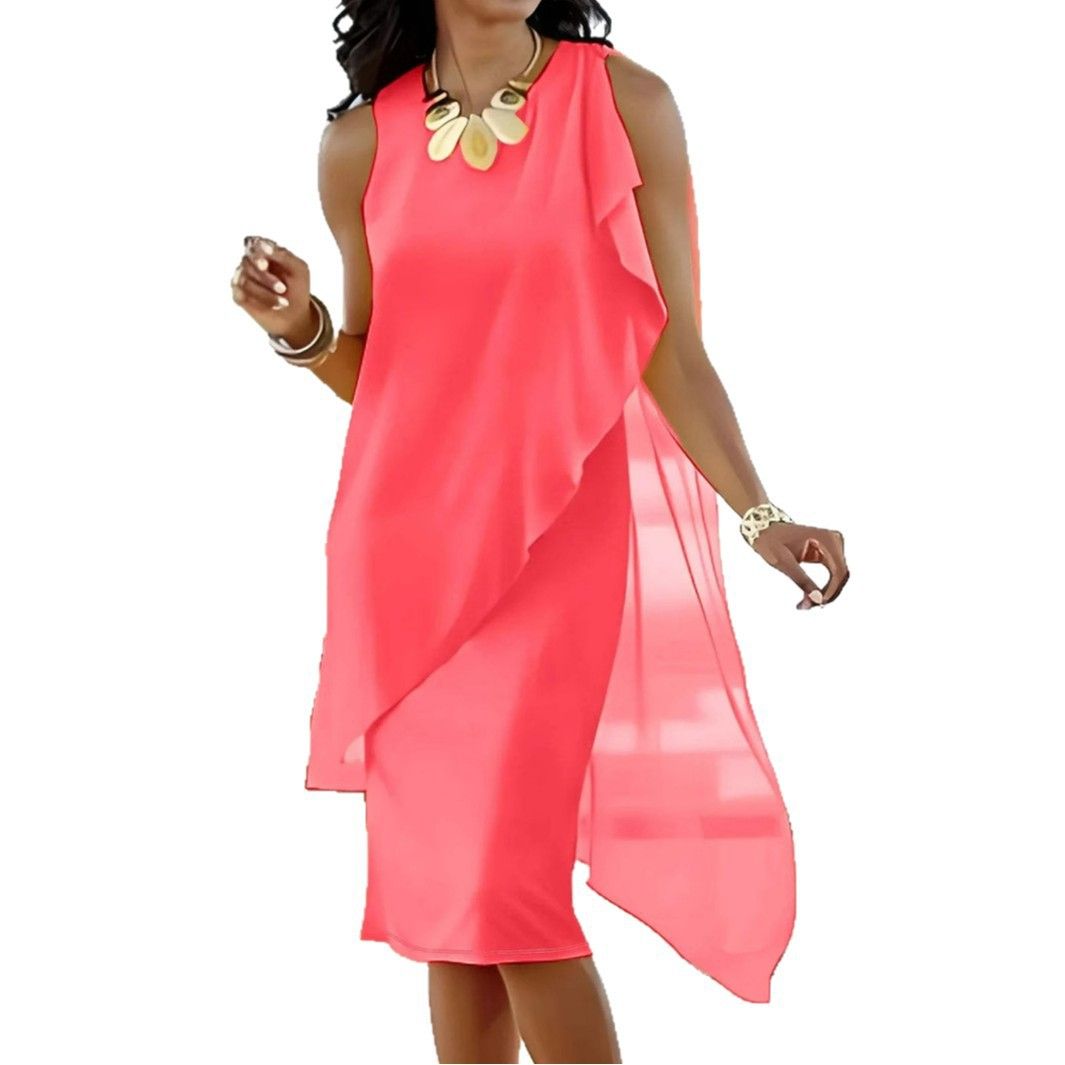WISH Amazon Independent Station Summer Urban Feminine Elegant Irregular Chiffon Sleeveless Dress
