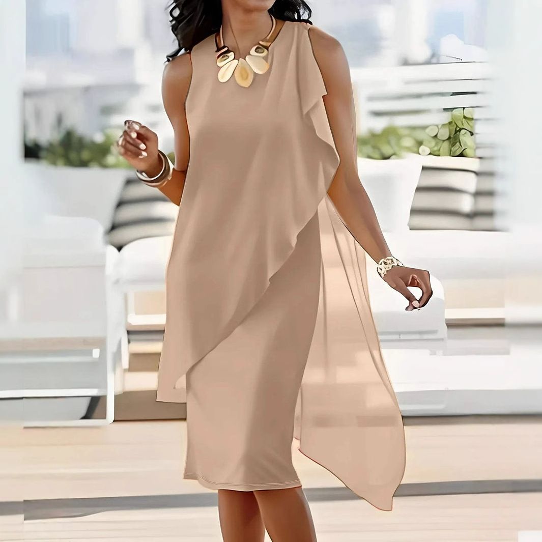 WISH Amazon Independent Station Summer Urban Feminine Elegant Irregular Chiffon Sleeveless Dress