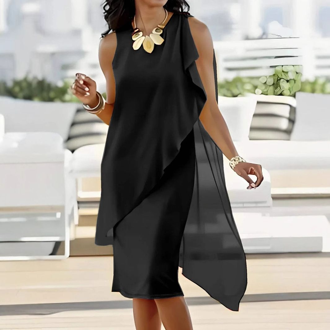 WISH Amazon Independent Station Summer Urban Feminine Elegant Irregular Chiffon Sleeveless Dress