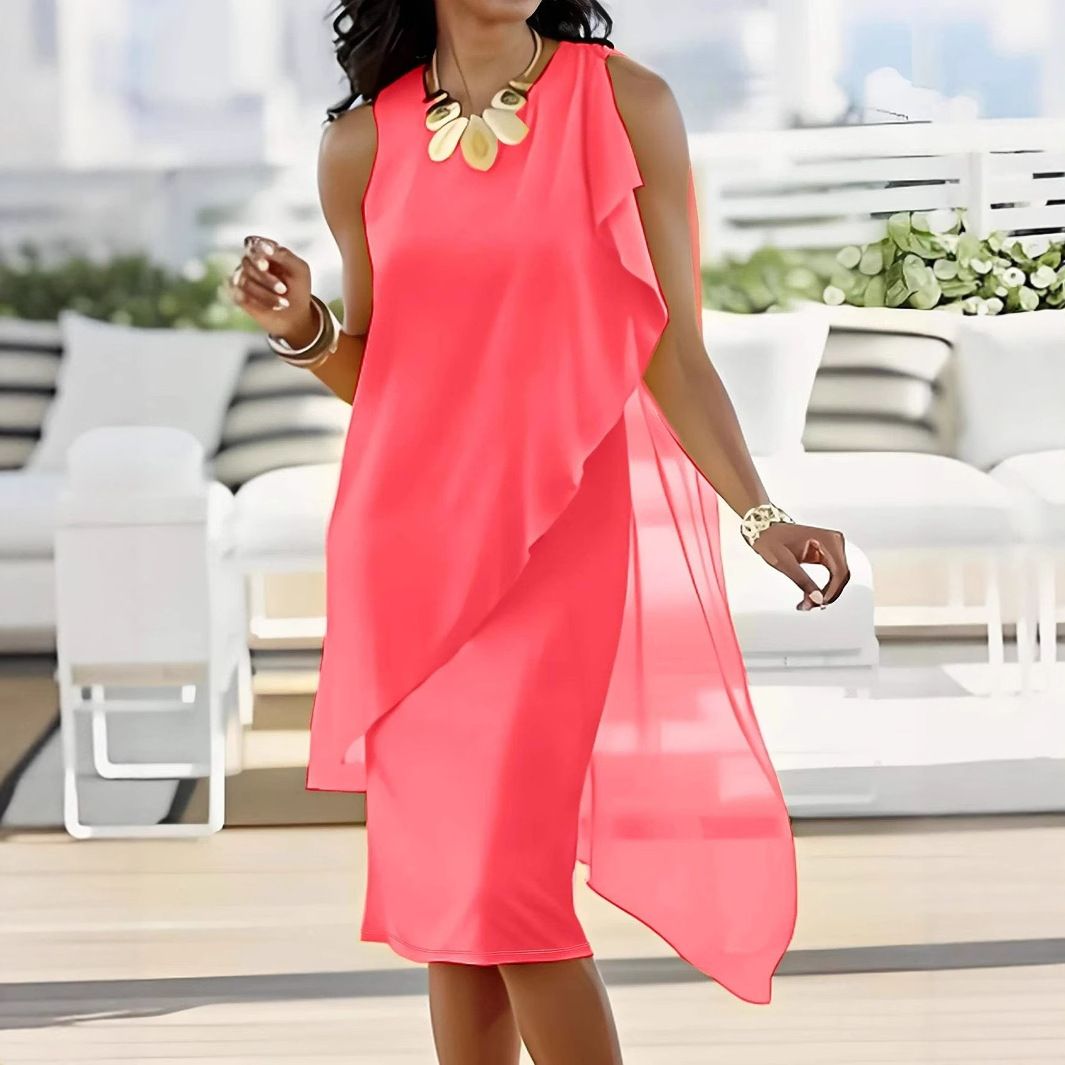 WISH Amazon Independent Station Summer Urban Feminine Elegant Irregular Chiffon Sleeveless Dress