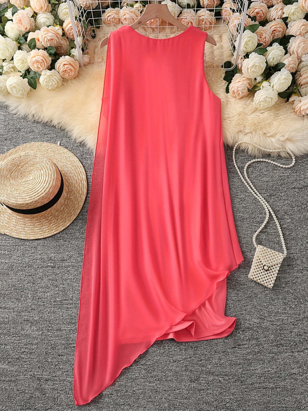 WISH Amazon Independent Station Summer Urban Feminine Elegant Irregular Chiffon Sleeveless Dress