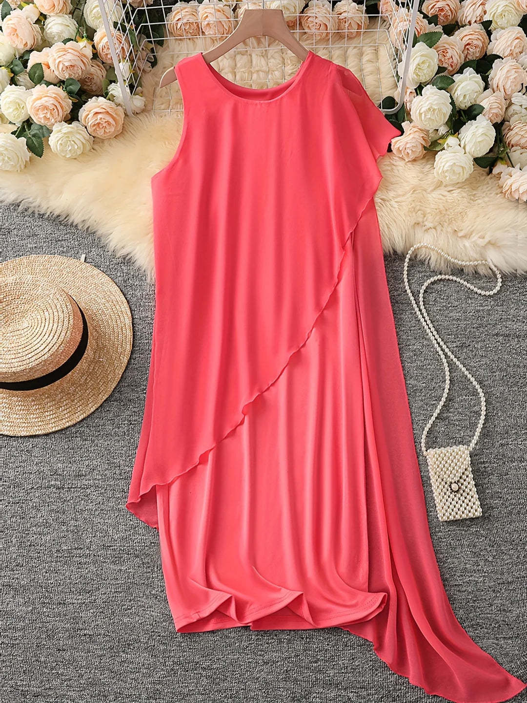 WISH Amazon Independent Station Summer Urban Feminine Elegant Irregular Chiffon Sleeveless Dress