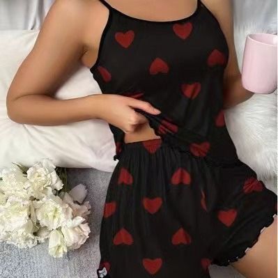 Hot selling European and American summer women's pajamas two-piece set sexy casual camisole vest shorts home suit set