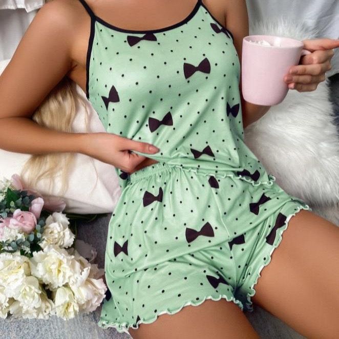 Hot selling European and American summer women's pajamas two-piece set sexy casual camisole vest shorts home suit set