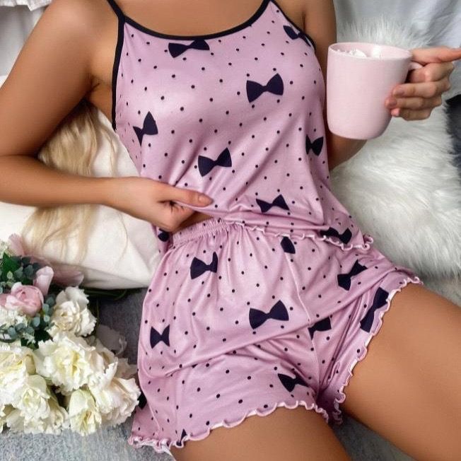 Hot selling European and American summer women's pajamas two-piece set sexy casual camisole vest shorts home suit set