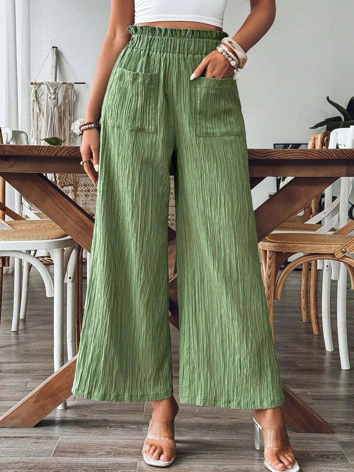 Women's hot selling independent website Shein Amazon Temu solid color casual straight leg pants