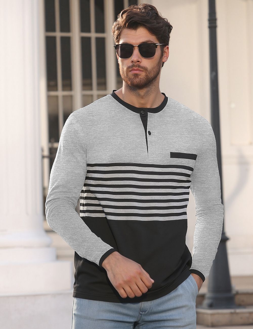 New men's short sleeved contrasting striped slim fit business casual t-shirt long sleeved top,hot sales