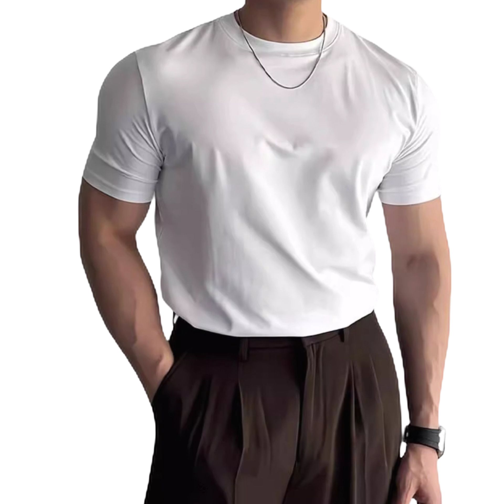 Hot selling European plus British yuppie short sleeved men's t-shirt, slim fit and muscle enhancing suit for interior wear