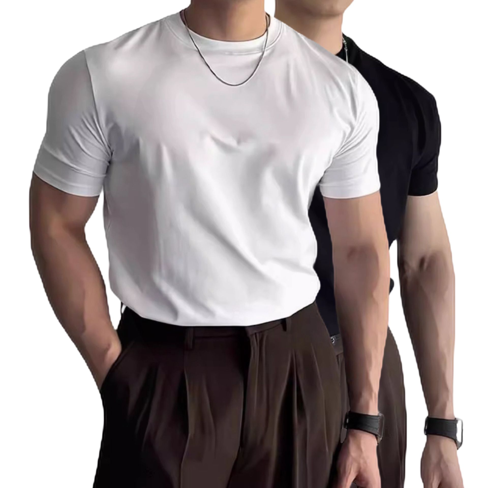 Hot selling European plus British yuppie short sleeved men's t-shirt, slim fit and muscle enhancing suit for interior wear