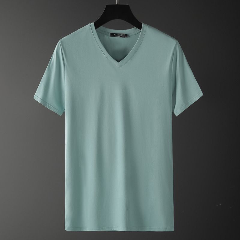 S to 5XL,V-neck solid color short sleeved T-shirt for men, high elasticity half sleeved trendy Korean version chicken heart collar men's thin T-shirt