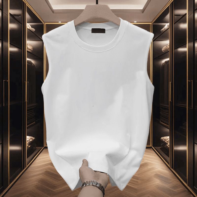 100% pure cotton sports shoulder sleeveless T-shirt vest for men's summer fashion brand niche high street American loose and versatile top
