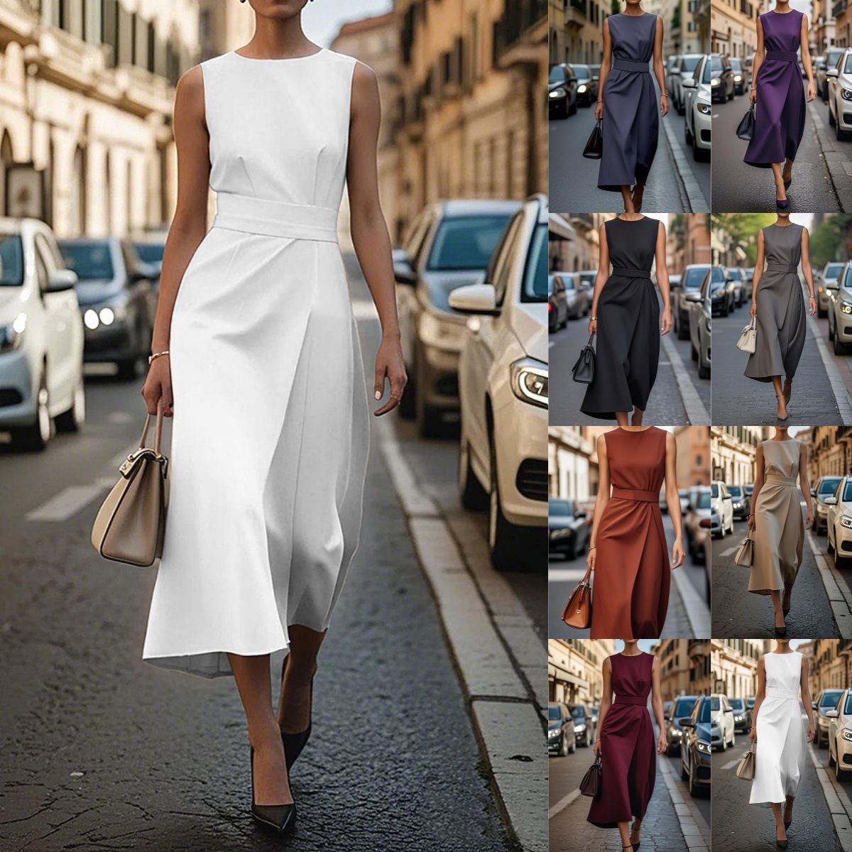 New, independent Amazon bestseller, summer sleeveless round neck, fashionable casual long dress, women's clothing