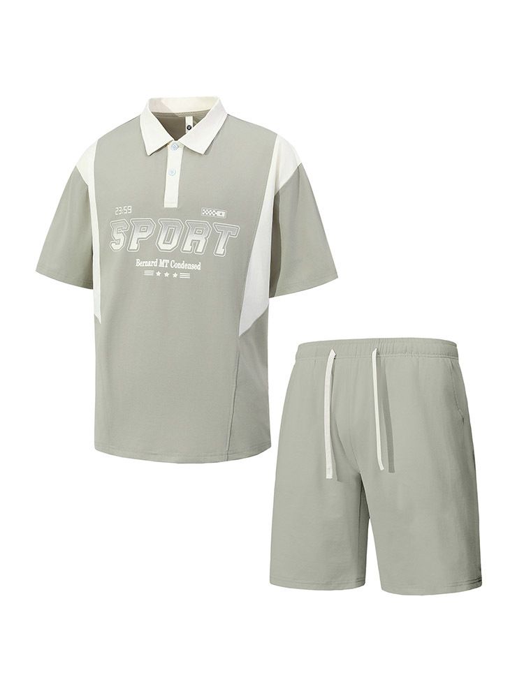 2 pcs/ 1 set,POLO shirt sportswear set for men's summer loose and trendy running, breathable short sleeved T-shirt, casual shorts two-piece set