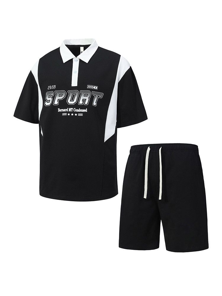 2 pcs/ 1 set,POLO shirt sportswear set for men's summer loose and trendy running, breathable short sleeved T-shirt, casual shorts two-piece set