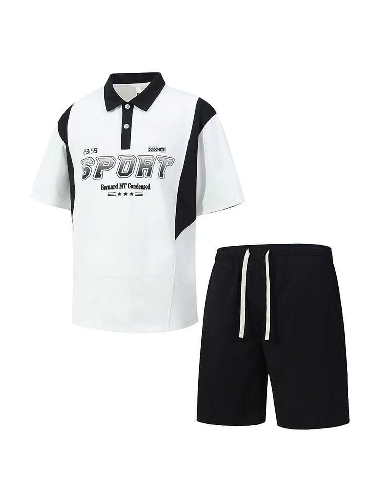 2 pcs/ 1 set,POLO shirt sportswear set for men's summer loose and trendy running, breathable short sleeved T-shirt, casual shorts two-piece set