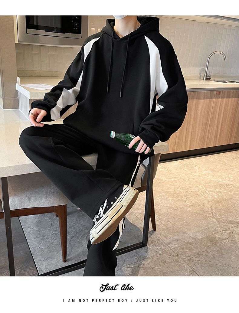 5XL/XXXXXL,large size,Loose hoodie casual sports suit men's spring and autumn new style trendy hooded fashion youth straight leg sweatpants two-piece set