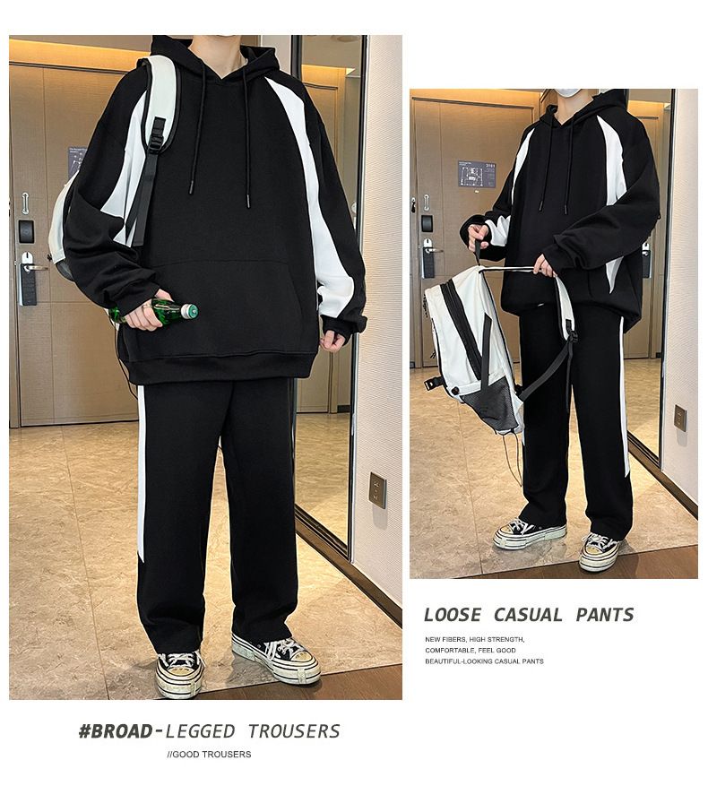 5XL/XXXXXL,large size,Loose hoodie casual sports suit men's spring and autumn new style trendy hooded fashion youth straight leg sweatpants two-piece set