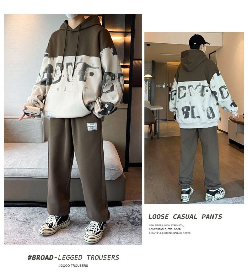 M to 5XL,2 pcs / 1 set,Men's casual sports suit, new spring and autumn trendy cool versatile hooded sweatshirt set of clothes