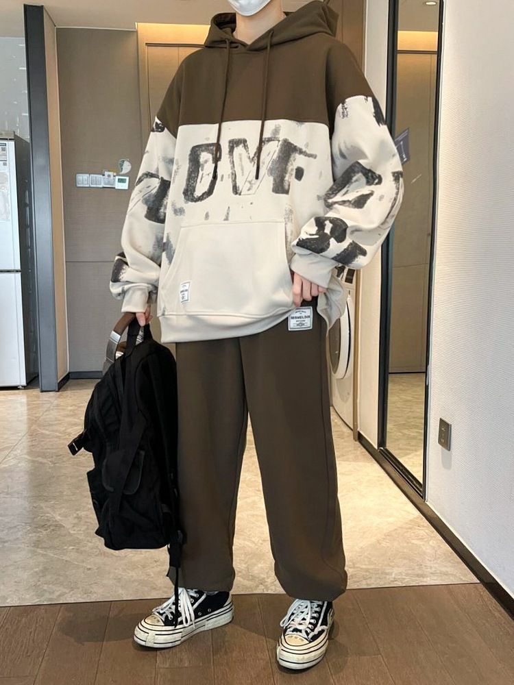 M to 5XL,2 pcs / 1 set,Men's casual sports suit, new spring and autumn trendy cool versatile hooded sweatshirt set of clothes