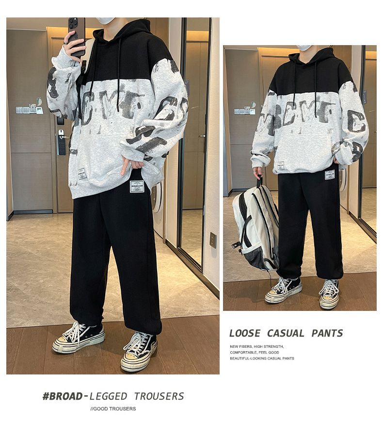 M to 5XL,2 pcs / 1 set,Men's casual sports suit, new spring and autumn trendy cool versatile hooded sweatshirt set of clothes