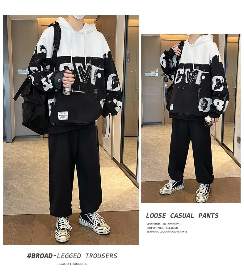 M to 5XL,2 pcs / 1 set,Men's casual sports suit, new spring and autumn trendy cool versatile hooded sweatshirt set of clothes