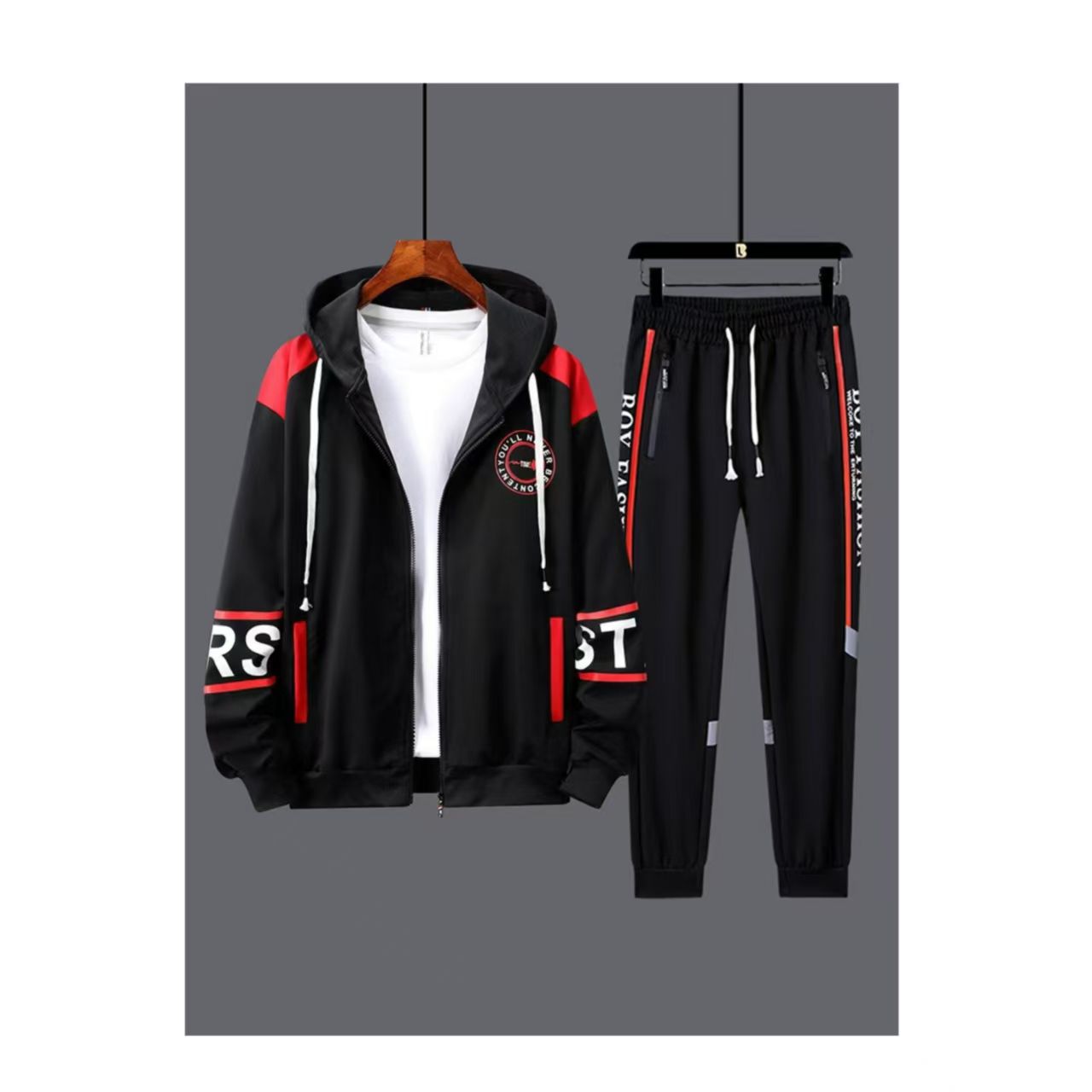 2 pcs / 1 set,Casual suit men's cardigan zipper jacket pants cool and fashionable color blocked men's sportswear two-piece set