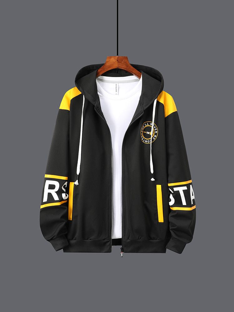 2 pcs / 1 set,Casual suit men's cardigan zipper jacket pants cool and fashionable color blocked men's sportswear two-piece set