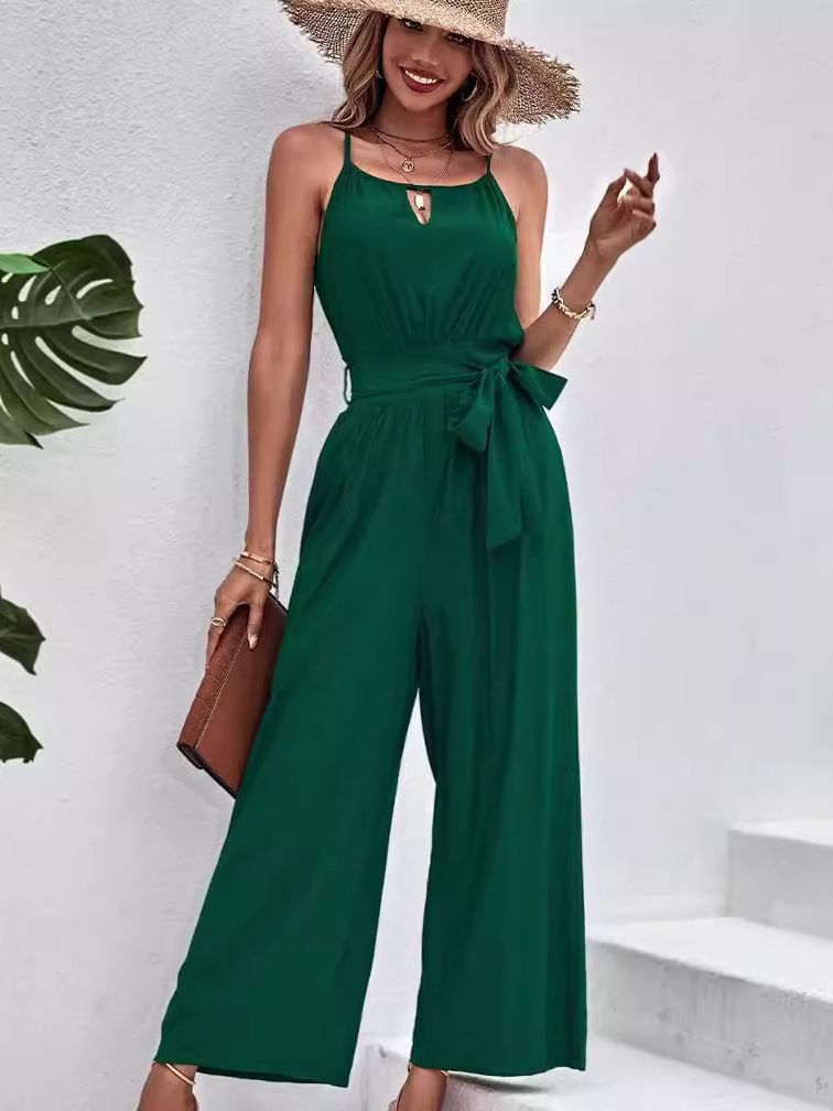 Commuting zip up waistband jumpsuit, a new European and American style camisole sleeveless wide leg jumpsuit