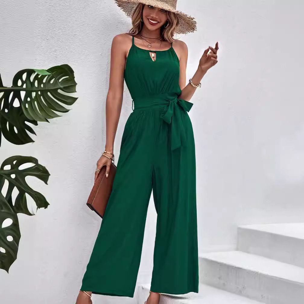Commuting zip up waistband jumpsuit, a new European and American style camisole sleeveless wide leg jumpsuit