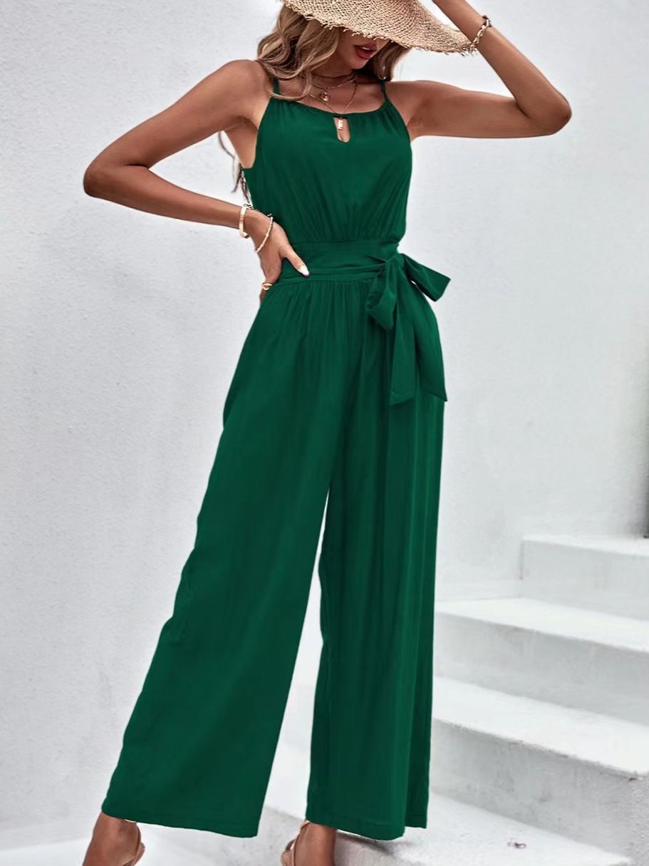 Commuting zip up waistband jumpsuit, a new European and American style camisole sleeveless wide leg jumpsuit