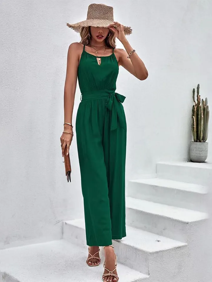 Commuting zip up waistband jumpsuit, a new European and American style camisole sleeveless wide leg jumpsuit