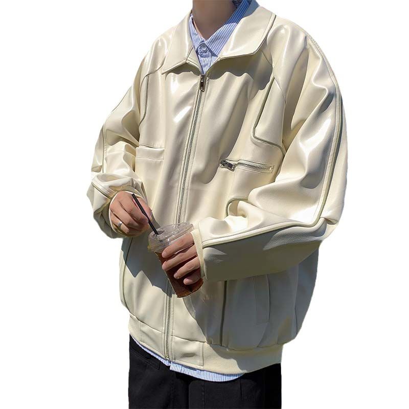 Leather jacket, men's PU leather jacket, cool and casual, retro, motorcycle, Hong Kong style, trendy and handsome, Korean version jacket