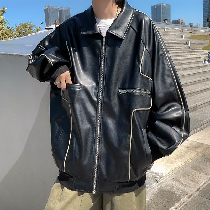 Leather jacket, men's PU leather jacket, cool and casual, retro, motorcycle, Hong Kong style, trendy and handsome, Korean version jacket