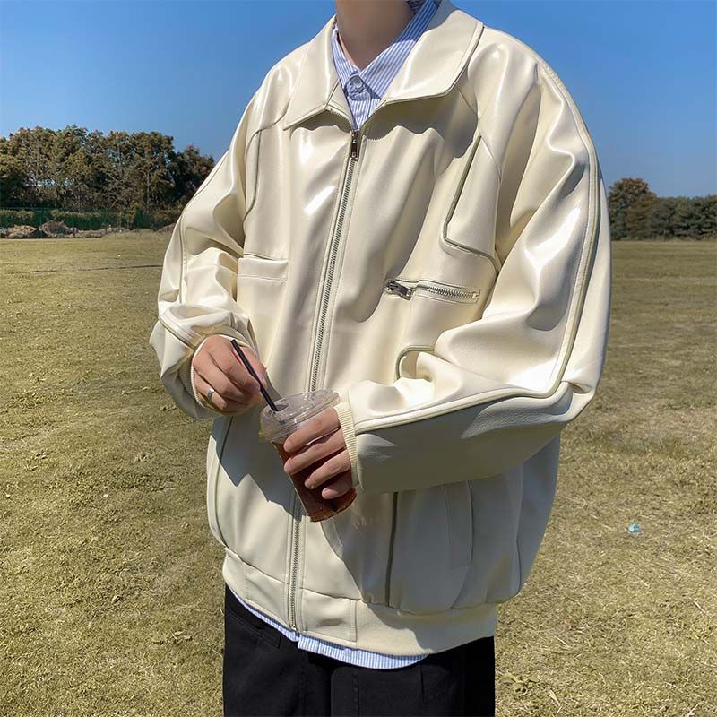 Leather jacket, men's PU leather jacket, cool and casual, retro, motorcycle, Hong Kong style, trendy and handsome, Korean version jacket